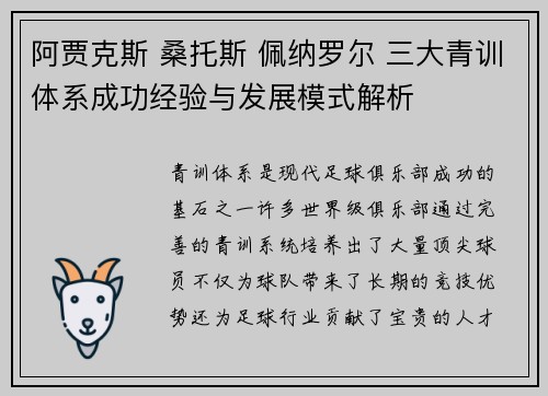 阿贾克斯 桑托斯 佩纳罗尔 三大青训体系成功经验与发展模式解析 阿贾克斯 桑托斯 佩纳罗尔 三大青训体系成功经验与发展模式解析